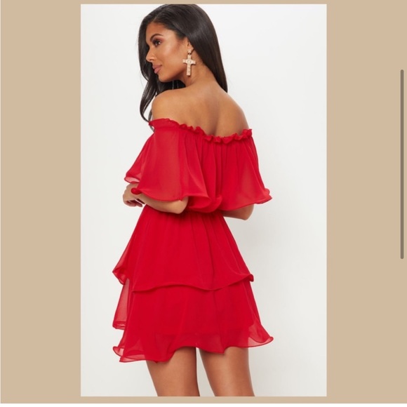 PLT Red Chiffon Ruffle Dress - Picture 3 of 8